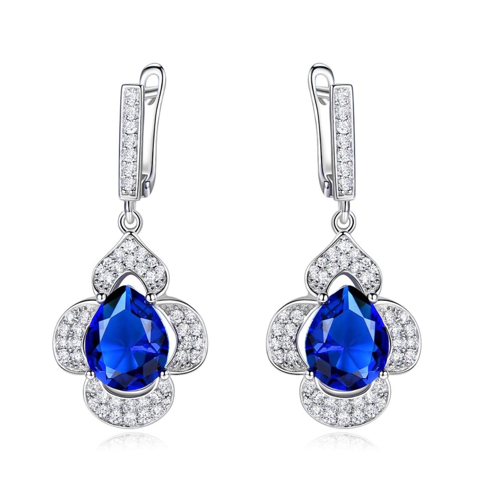 LOKILOKI 925 Sterling Silber Ohrclips Edelstein Erstellt Blauer Saphir Hochzeit Verlobungsohrringe Für Frauen Edlen Schmuck
