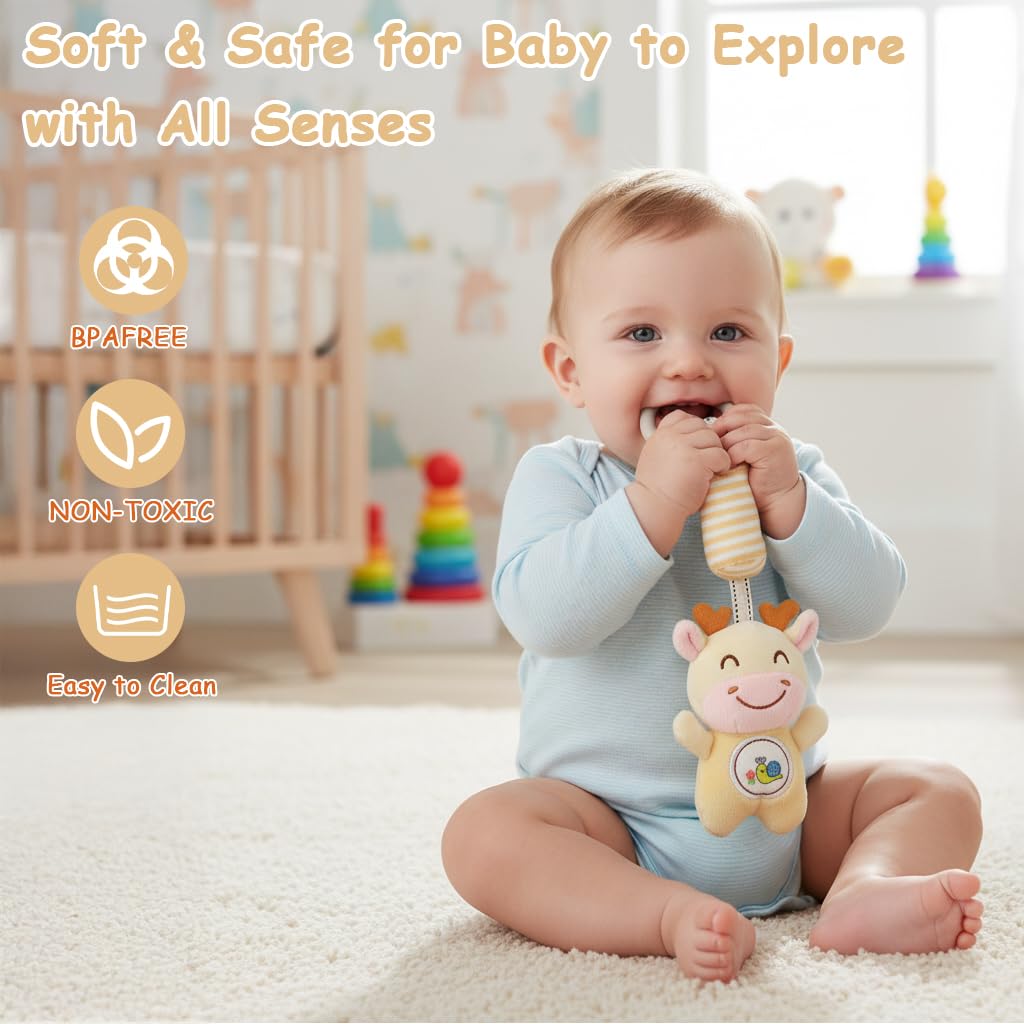 SNOWIE Soft Baby Rattle Plush Deer Stroller Hanging 6-12 Months Open Ring 4