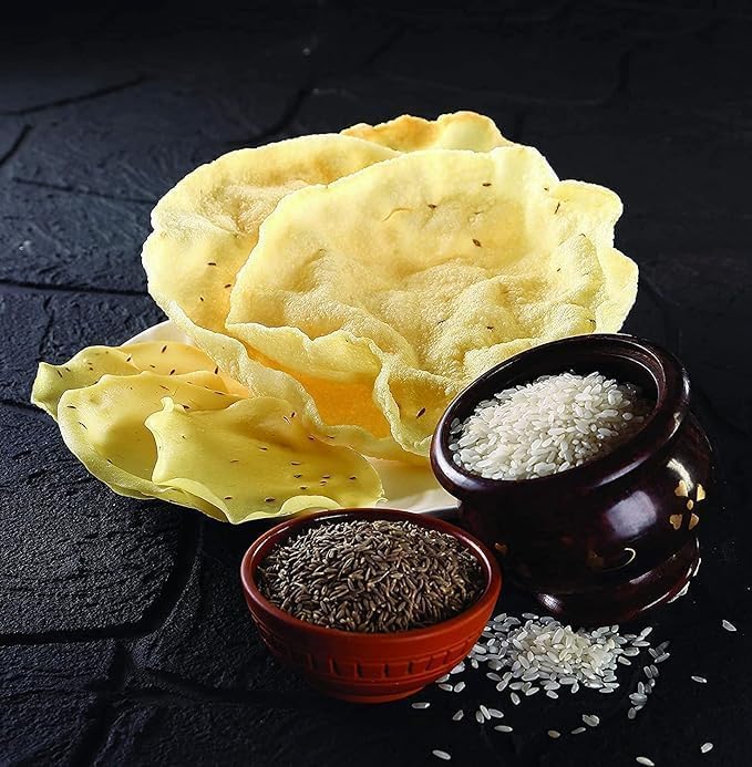 Image of Godka Fresh Rice Papad /Traditional Gujarati Khichiya Rice Papd /Ready to Roast or Fry Papad Frymus /Round shape Rice Papad with Jeera /Chawal ke Papad Fryms, 300 g