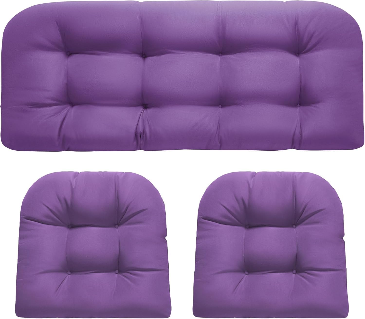 joomie 3 Pieces Replacement Seat Cushion Set for Rattan Chair, All Weather Waterproof Wicker Chairs Bench Cushions Thickened Patio Outdoor Sofa Garden Pads 1 Loveseat & 2 U-Shaped Cushions, Purple