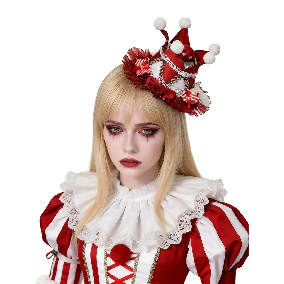 BPURB Women Circus Clown Jester Hat Lolita Crown Mini Top Hat Halloween Costume Headband Tiara for Carnival Cosplay Party — image 1