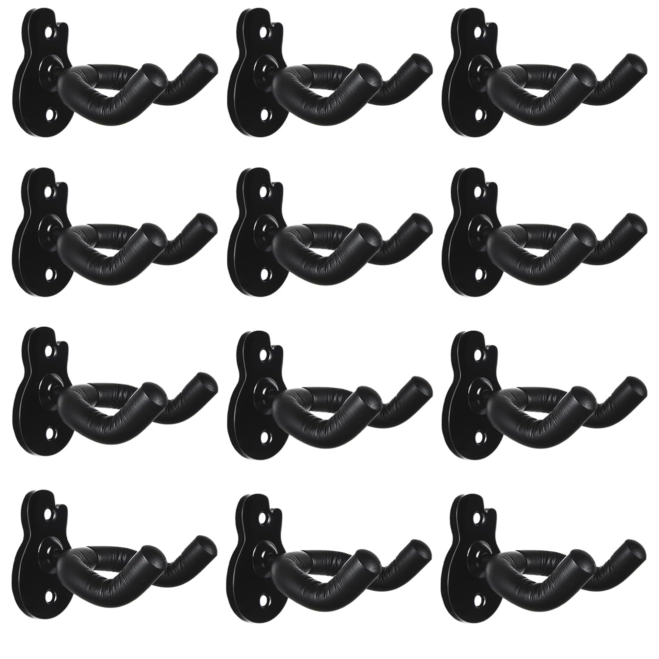 LALAOKS Gitarren-Wandhalterung, Wandaufhänger, Haken, schwarz, Metall, Gitarrenhalter für Akustik-, E-Bassgitarre, Ukulele, Banjo, Mandoline, Schwarz, 12 Stück