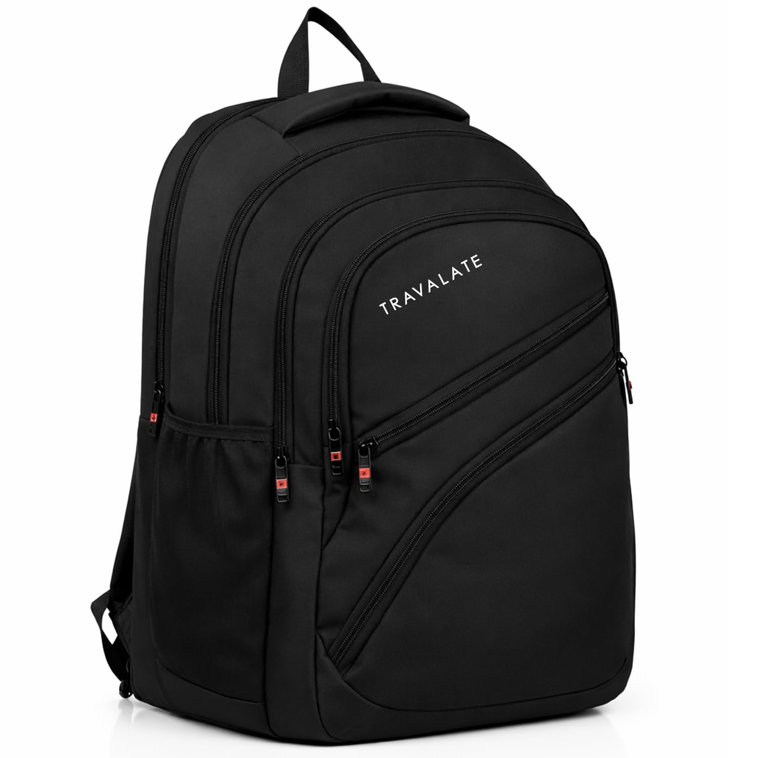 water resistant causal backpack/laptop bag with rain cover, polyester trendy students style, light weight office bag for men & women - black (35 ltr - 48 x 24 x 34 cm)