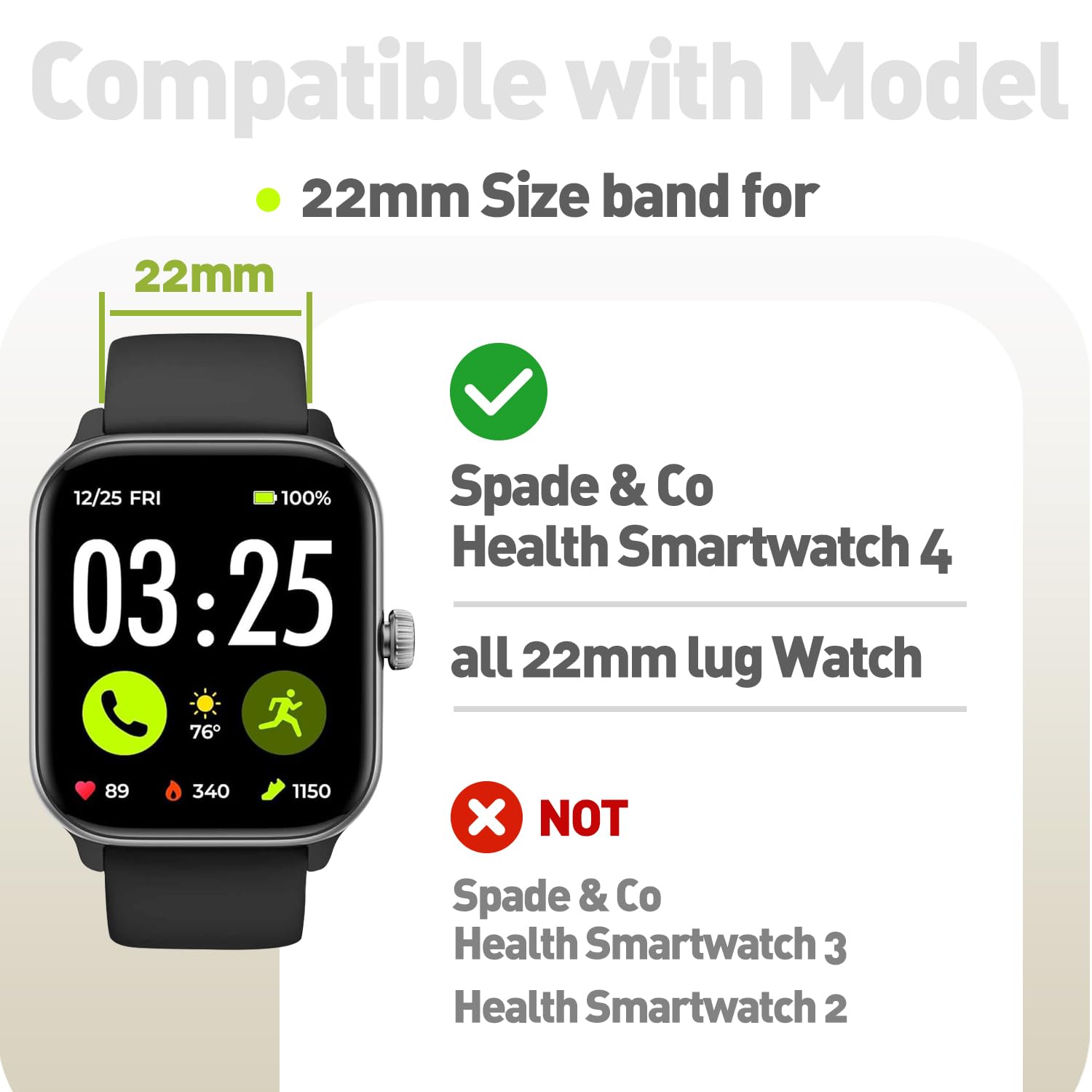 LYSANDRA Correas compatibles con Spade Co Health Smartwatch 4 para mujer, correa de repuesto fina de diamante brillante para Spade Co Health Smartwatch 4