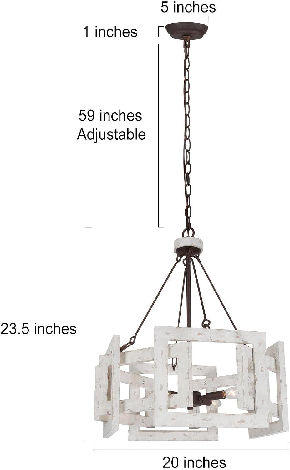 KSANA Wood Chandeliers for Dining Room, 4 Light Farmhouse Drum Chandelier Rustic Distressed Weathered Chandelier Light for Kitchen Island Dining Room Hallway Entryway