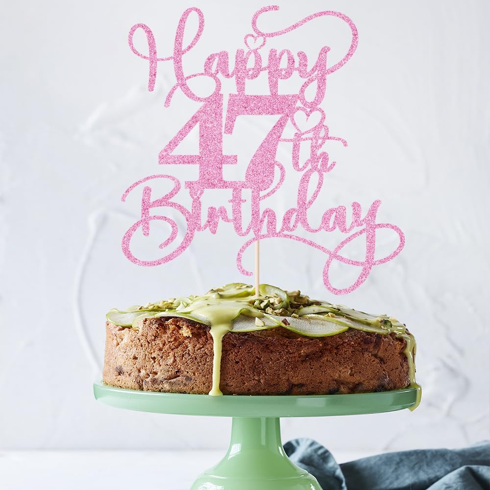 Pink Happy 47th Birthday Cake Topper 1pcs Glitter Cake Topper for Forty-seven Birthday/Anniversary Theme Party Cake Decorations Supplies - Image 3