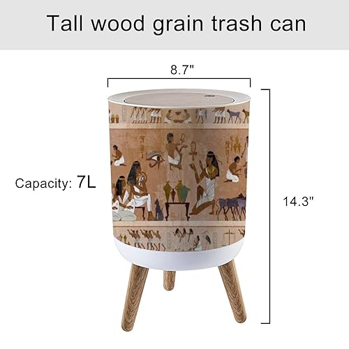 Miniatura 2 de Bote de basura pequeño con tapa, frescos del antiguo Egipto, vida de los egipcios, mano de obra agrícola, redondo, papelera de reciclaje, papelera