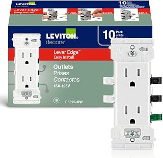 Leviton Lever Edge 15A Tamper-Resistant Duplex Outlet 10-Pack E5325-MW White - 3.5x Faster Install