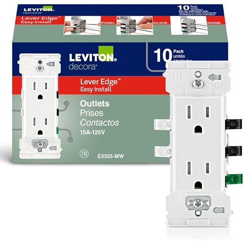 Leviton Lever Edge 15 Amp Tamper-Resistant Duplex Wall Outlet, 10-Pack, E5325-MW, White