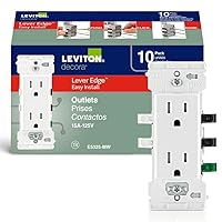 Vista 1 de Leviton Lever Edge - Tomacorriente de pared dúplex resistente a manipulaciones de 15 A, paquete de 10, E5325-MW, color blanco