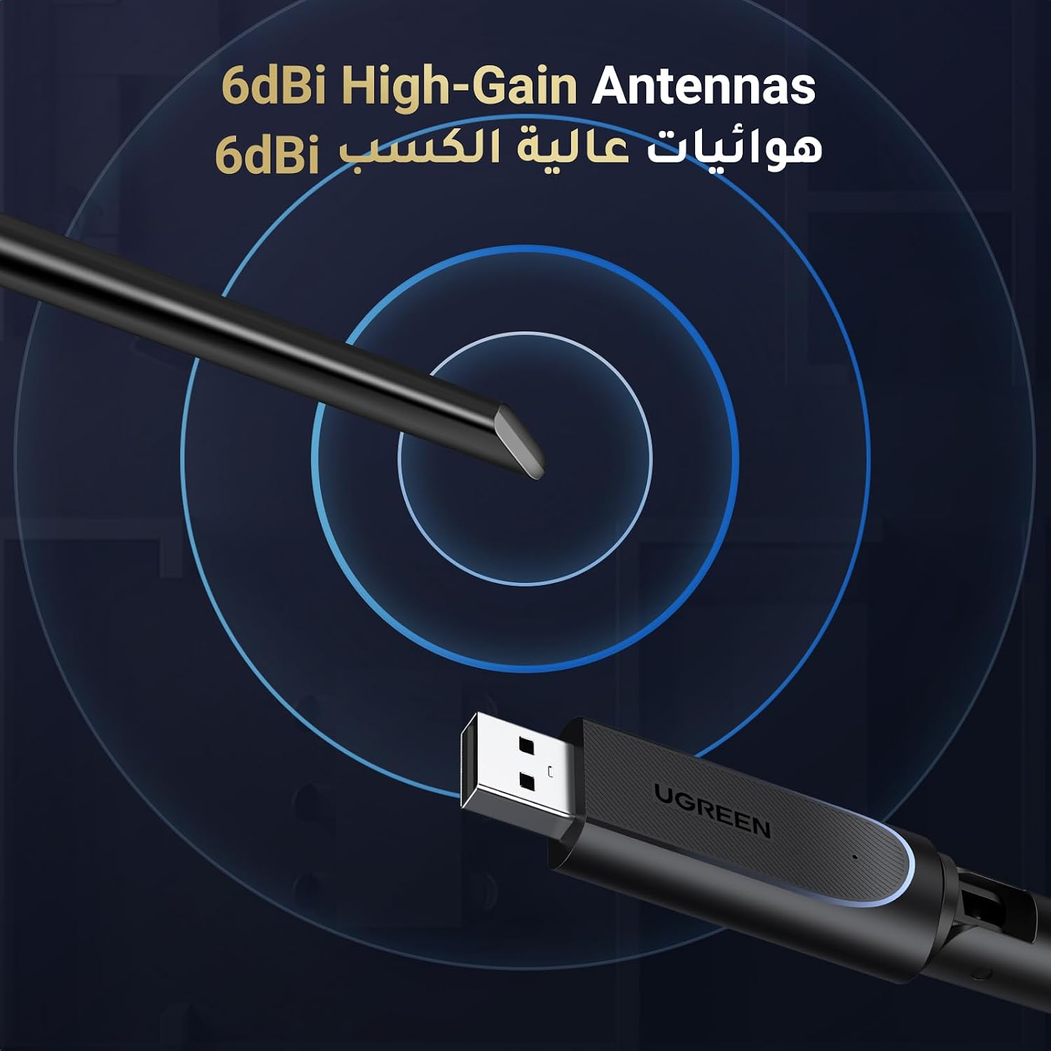 يوجرين محول واي فاي USB AX900، محول شبكة لاسلكي للكمبيوتر واللاب توب مع هوائي مزدوج النطاق 2.4GHz و5GHz عالي الكسب، 6 ديسيبل USB واي فاي 6 دونجل 286 ميجابت في الثانية/600 ميجابت لكل ثانية، يدعم ويندوز 11/10، لينكس اسود - الصورة 3