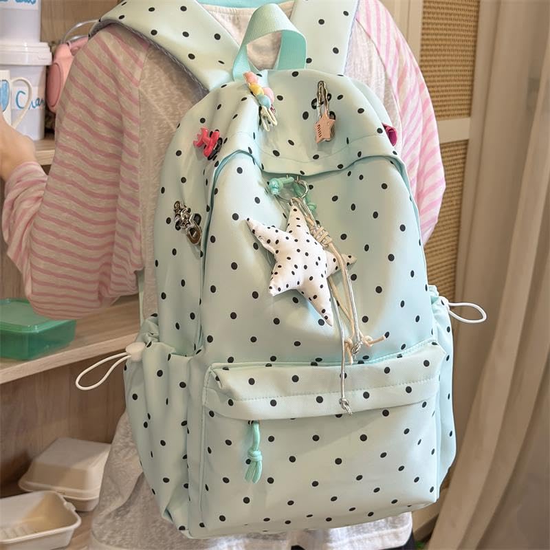 Zaino a pois da donna in nylon capiente (verde 290×430×140)