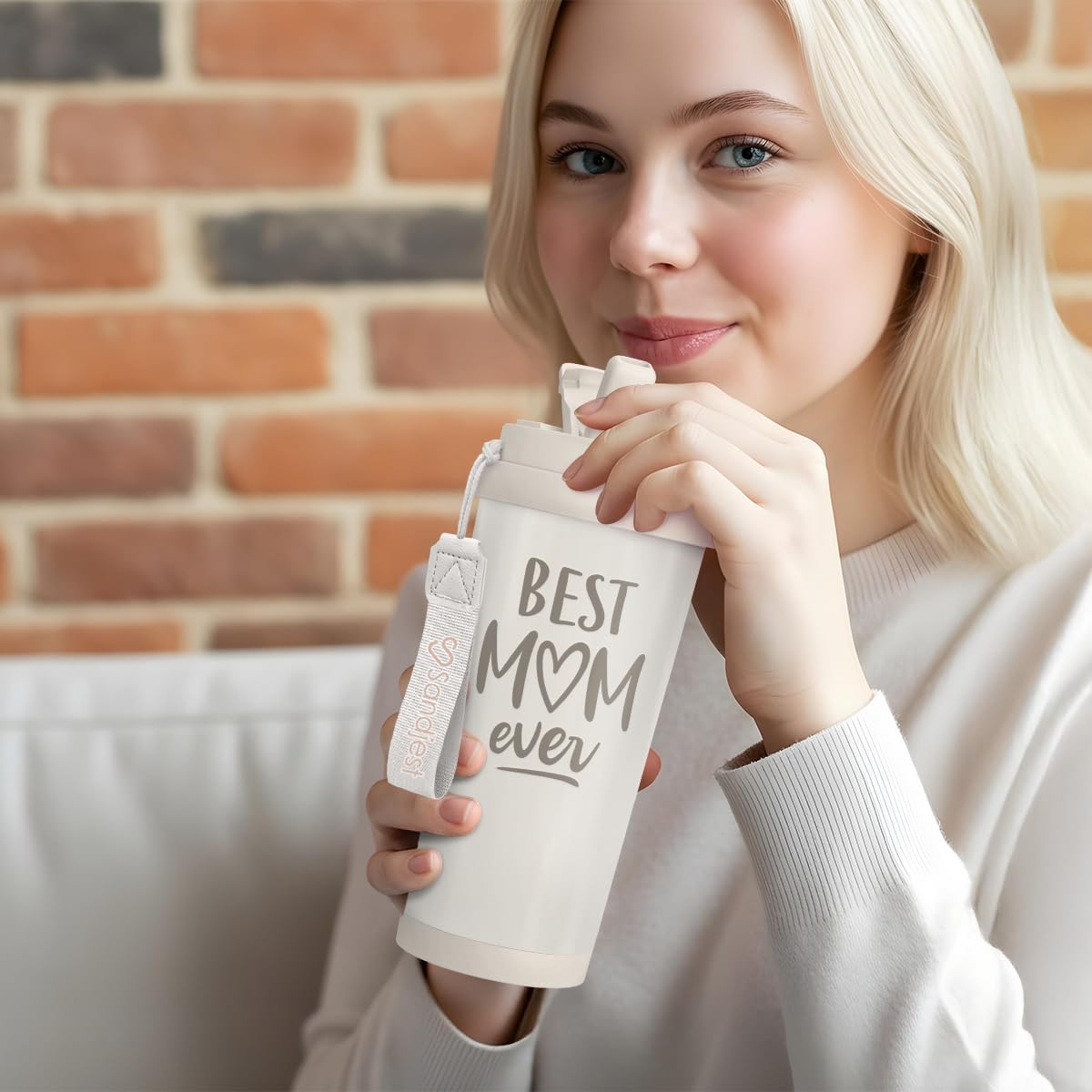 SANDJEST Best Mom Ever Tumbler - Stainless Steel 2-in-1 Lid Coffee Tumbler 18 oz, Mom Insulated Travel Mug Gift for Women Mother, Birthday Christmas Mother's Day - Image 6