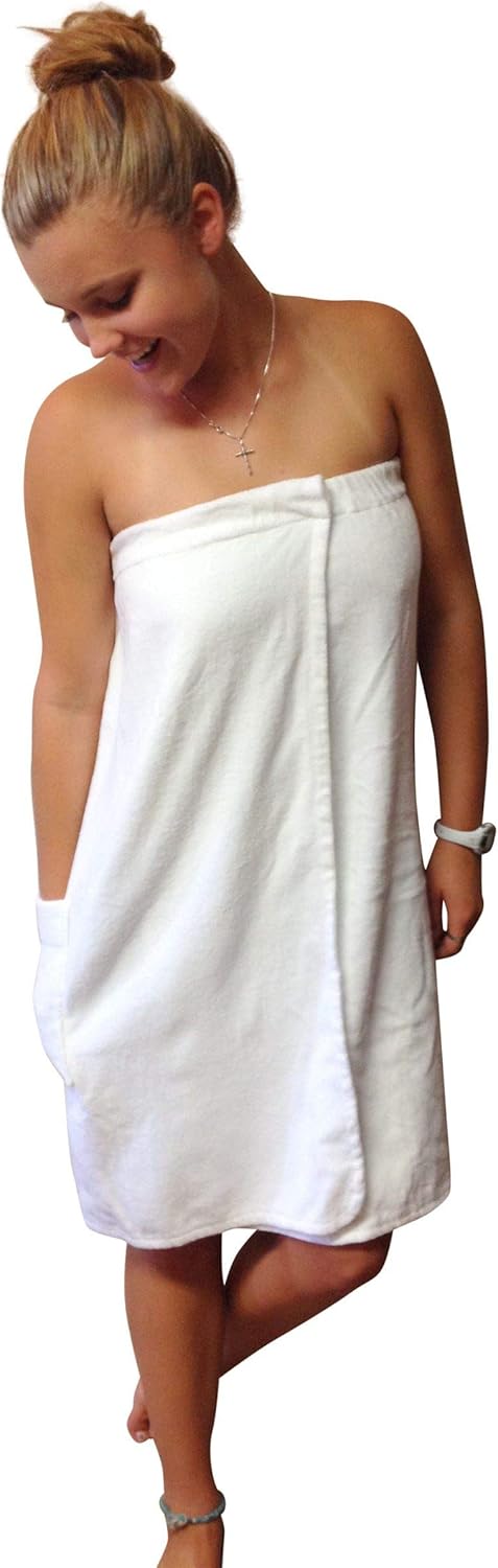 Plus Size Luxury Spa Wrap 1X-6X Bath Beauty Shower Towel Swim Cover Up Wrap Cotton Terry Velour with Snaps 1X 2X 3X 4X 5X 6X (Eternity White, XXL 1X-2X)