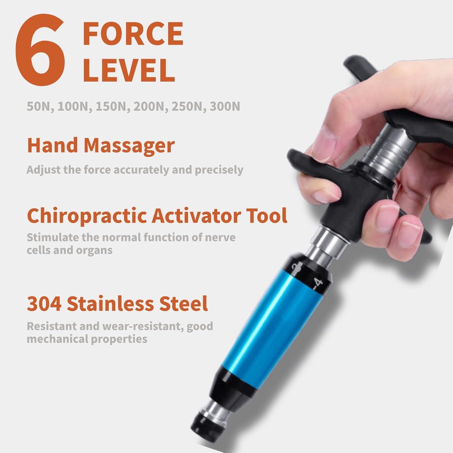 Manual Massager 6 Levels Chiropractic Tool, 50-300N Adjustments Manual Spine Chiropractic Correction Tool, Neck Back Massage Body Relax Tool, Professional Massage Equipment (One Head)