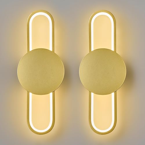 BNHHLZ Juego de dos apliques de pared LED modernos para baño, iluminación de pared de 18 W, lámparas de pared doradas para sala de estar,