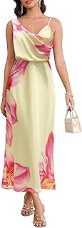 Women's Summer Satin Dress Elegant Cowl Neck Adjustable Spaghetti Strap Wedding Guest Cocktail Party Maxi Dresses