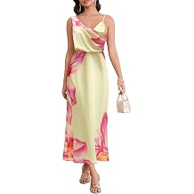 Womens Summer Satin Dress Elegant Cowl Neck Adjustable Spaghetti Strap Wedding Guest Cocktail Party Maxi Dresses