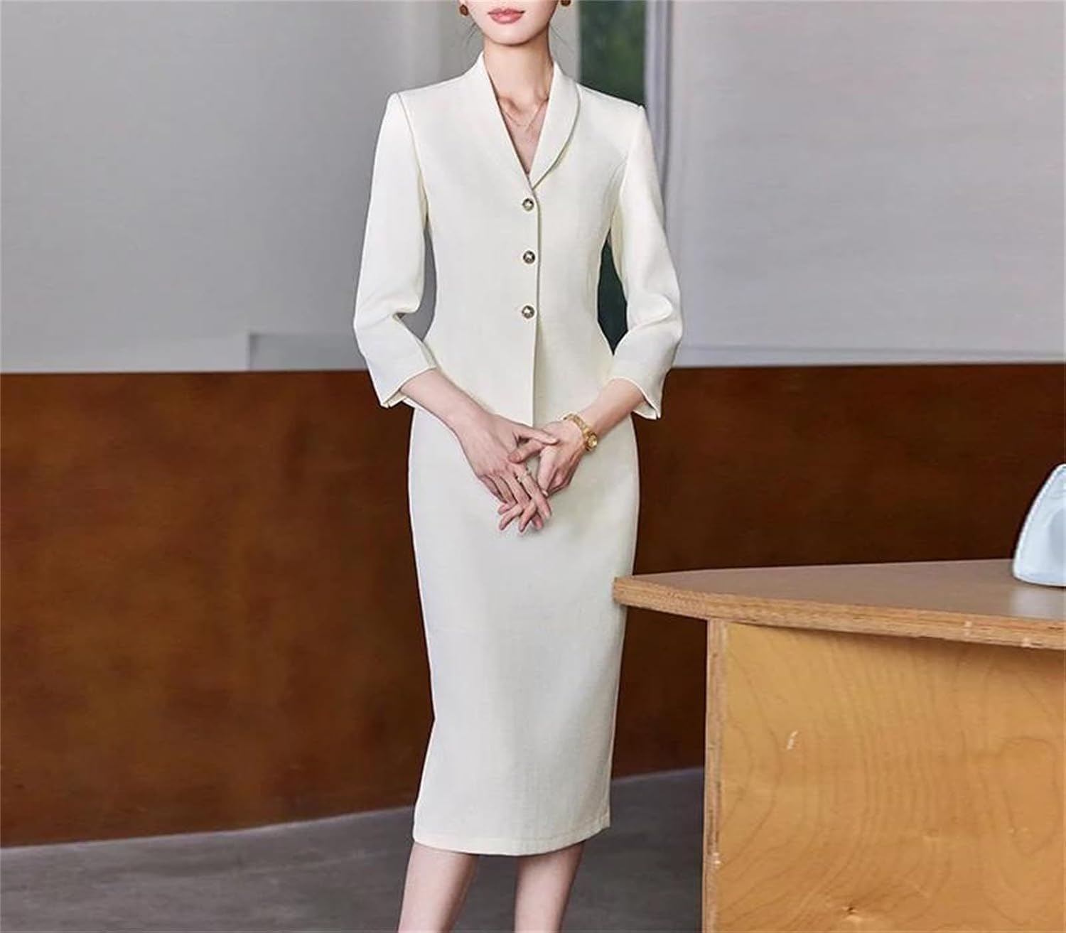 Women’S Business Suits 2 Piece Skirt and Blazer Sets Solid Jacket Female Office Style Work Blazer Vest and Skirt Suits