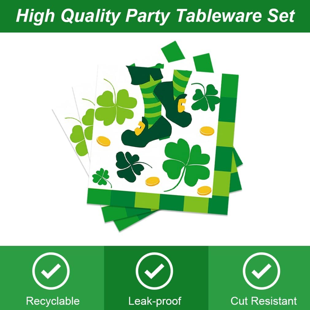 40pcs St. Patrick's Day Party Supplies,include 20 Trefoil dessert plate, 20 Trefoil Napkin,Used for St. Patrick's Day Birthday Party Decoration