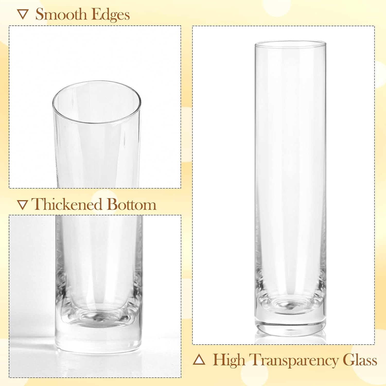 Set of 16 Glass Cylinder Bud Vases for Centerpieces, 7.5” H x 1.8” W, Small Flower Vases, Handmade Slim Vase, Single Rose Vase for Wedding Events Home