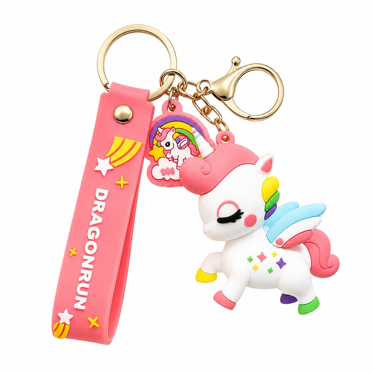 3D Unicorn Keychain Cute Charm Keyring for Girls Silicone Strap (White)