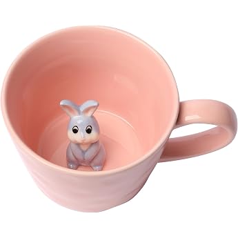 Ceramic Mug with 3D Animal Inside 360 ml Handmade Cartoon Character Mug Cute Coffee Mug with Interesting Design Birthday Gift for Coffee and Milk Tea Lovers Rabbit