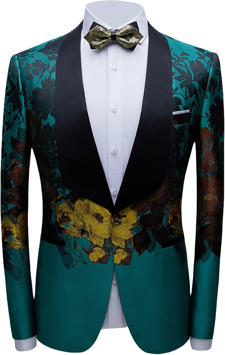 Men's Jacquard Suit Coat with Green Fruit CollarFloral Suit Stylish Dinner Jacket Wedding Blazer Party Prom Tuxedo