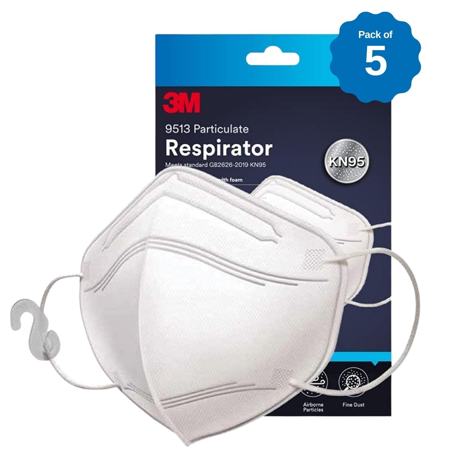 3M 9513 Respirator KN95 with Comfortable 3D Design & 3M™ Advanced Electrostatic Media certified to filter at least 95% airborne particulates and allergens (Face Mask, 5 Units, White) (B09BZR8YN9) Amazon Price History, Amazon Price Tracker