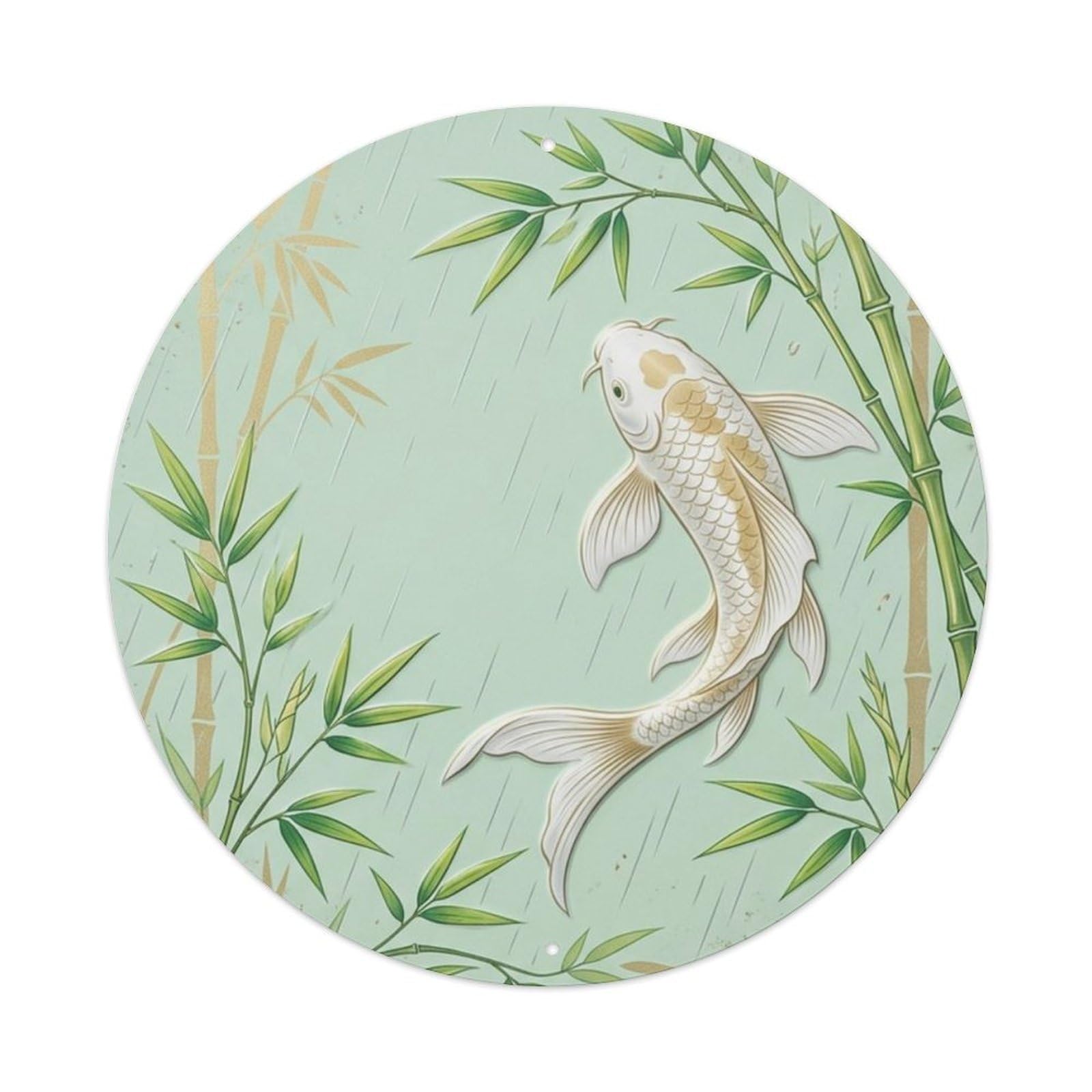 Fqcyn Style Koi Fish Mint Spring Freshness Livingroom Metal Tin Sign Plaque Wall Decor For Cafe, Club Bar, Office, Home Garden Round Metal Poster 8X8inch
