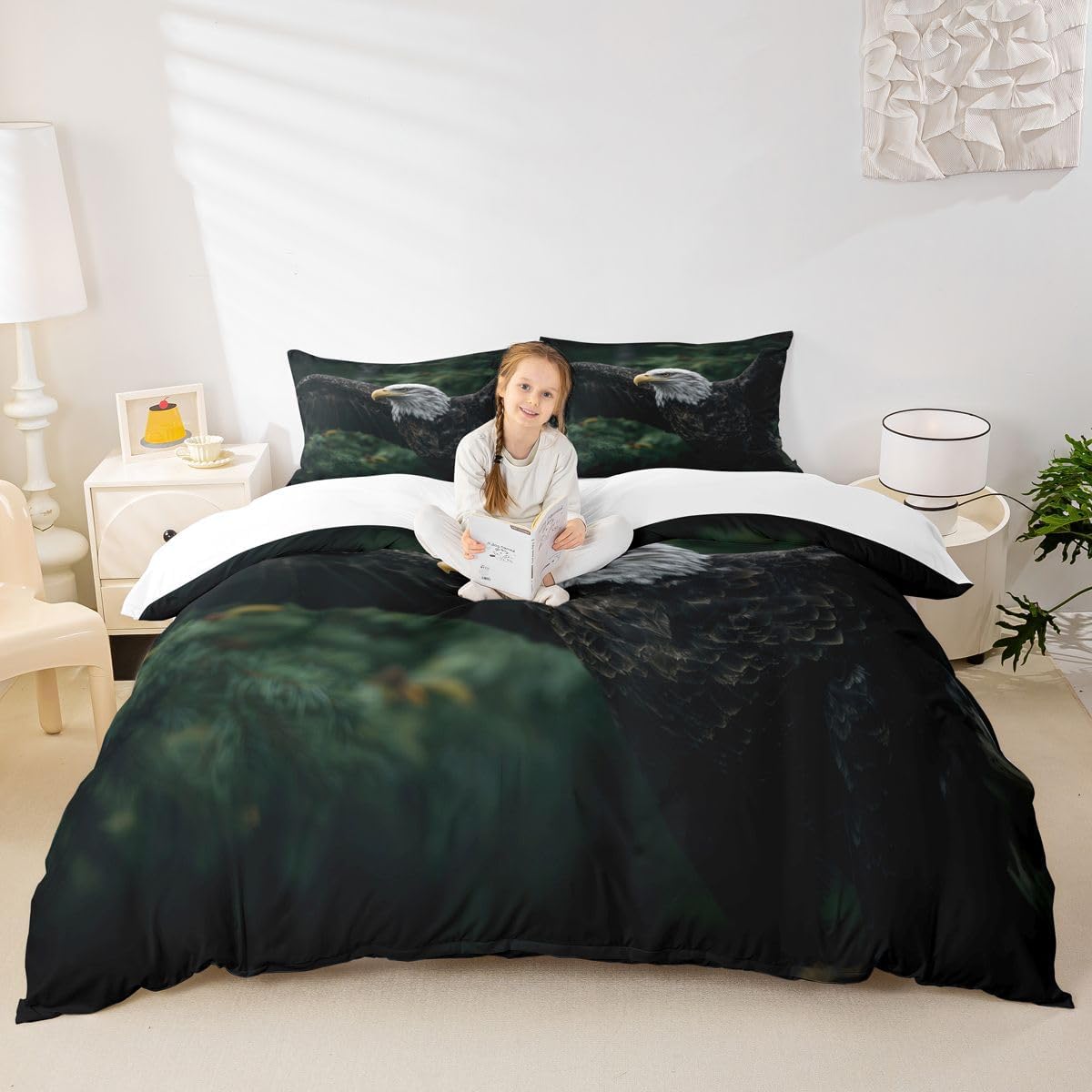 Feelyou Eagle Duvet Cover Set Queen Size for Adults Animals Pattern Bedding Set Stylish Decorative Bird Comforter Cover with 2 Pillowcases Bald Eagle Soft Microfiber Zipper 3 Pcs Novely