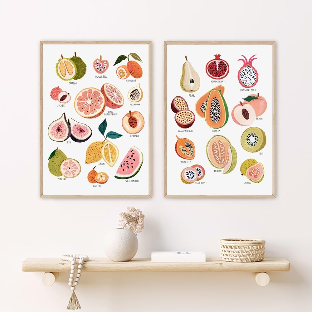 WUHBCZ Pictures,Abstract Various Fruits Dragon Fruit Durian Canvas Painting Wall Art Nordic Posters and Prints Wall Pictures for Kitchen Living Bedroom Room Decor-50 * 60cm*2PCS (No Frame)