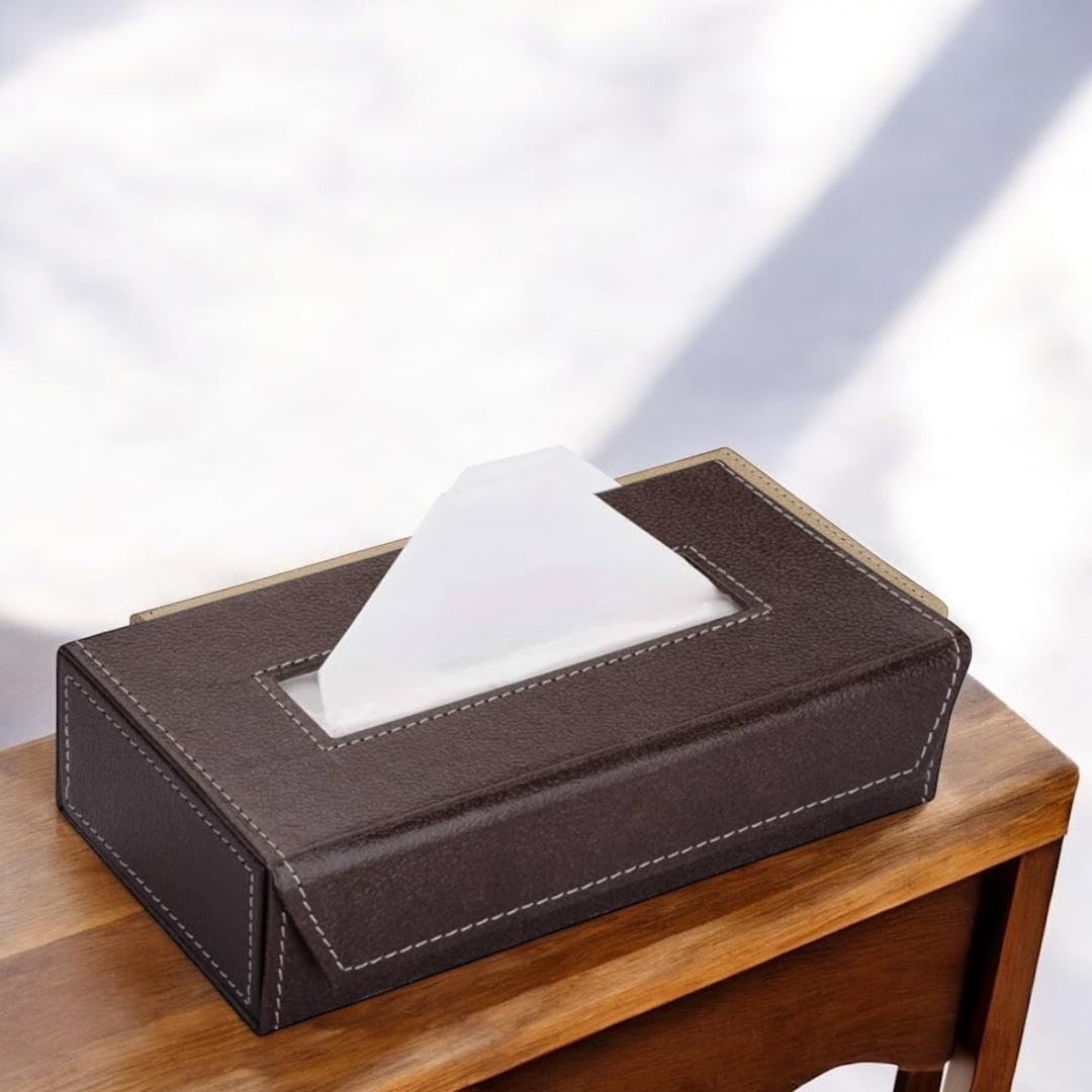 Handcrafted Leather Tissue Box Holder - Chocolate -2