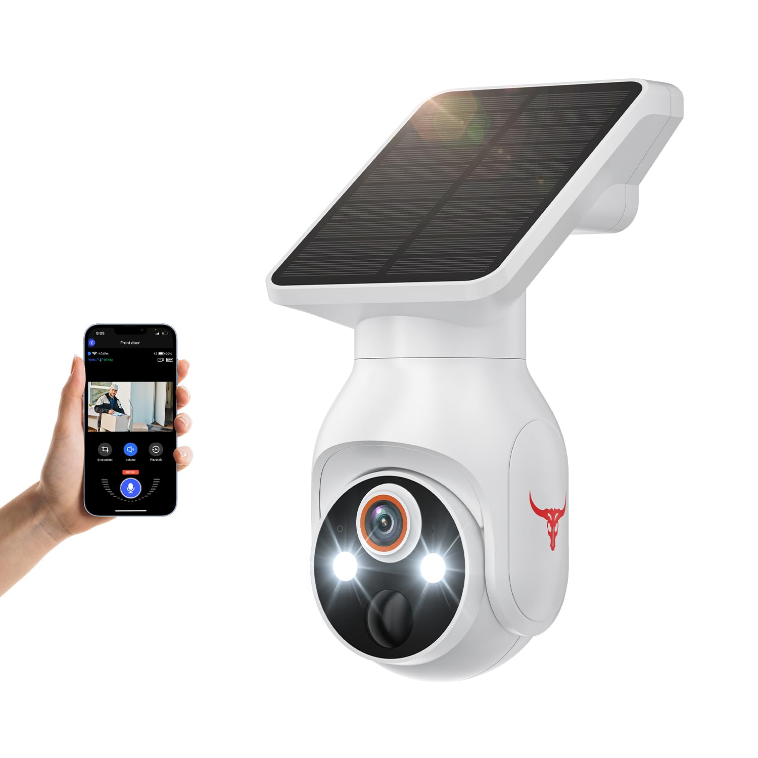 TKMARS Caméra de Surveillance WiFi extérieure sans Fil à énergie Solaire Caméra Basse consommation avec Vision Nocturne Haute définition et accès à Distance (Blanc)