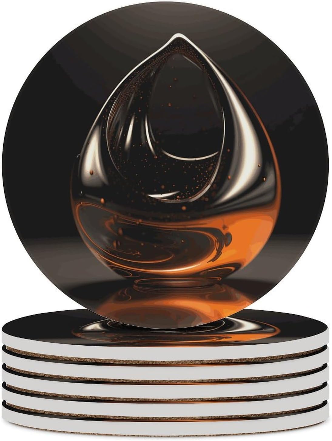 Orange Abstract Ornament Coasters Round Coasters Set Ceramic Stone Coaster with Cork Base Coffee Cup Beverage Cup Mat Cute Funny Table Drinks Coaster for Mugs and Cups Office Kitchen