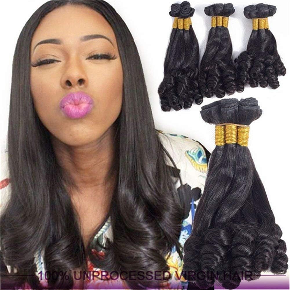 African Funmi Virgin Hair Extensions 8A Bouncy Brazilian Curly Weave Hair Human Hair Frame Natural Color 1 Bundle 100g, 12 '