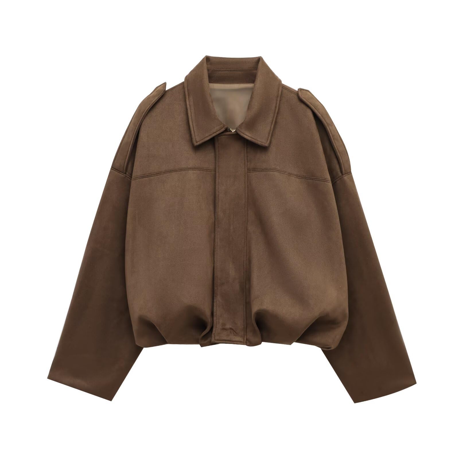Generisch Chaqueta bomber de ante sintético para mujer, estilo informal, de manga larga, estilo urbano, estilo casual