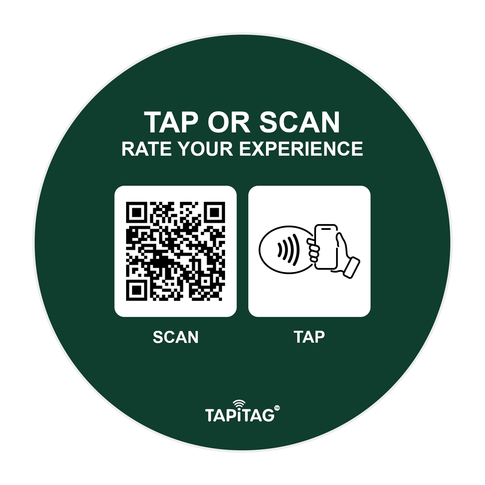 TAPiTAG Smart Business Hub – Tap or Scan to Access Your Business Info (Reviews, Menu, Socials, Bookings & More) – Contactless Display Sign with NFC, QR & Customisable Profile (Green, PVC, 70mm)