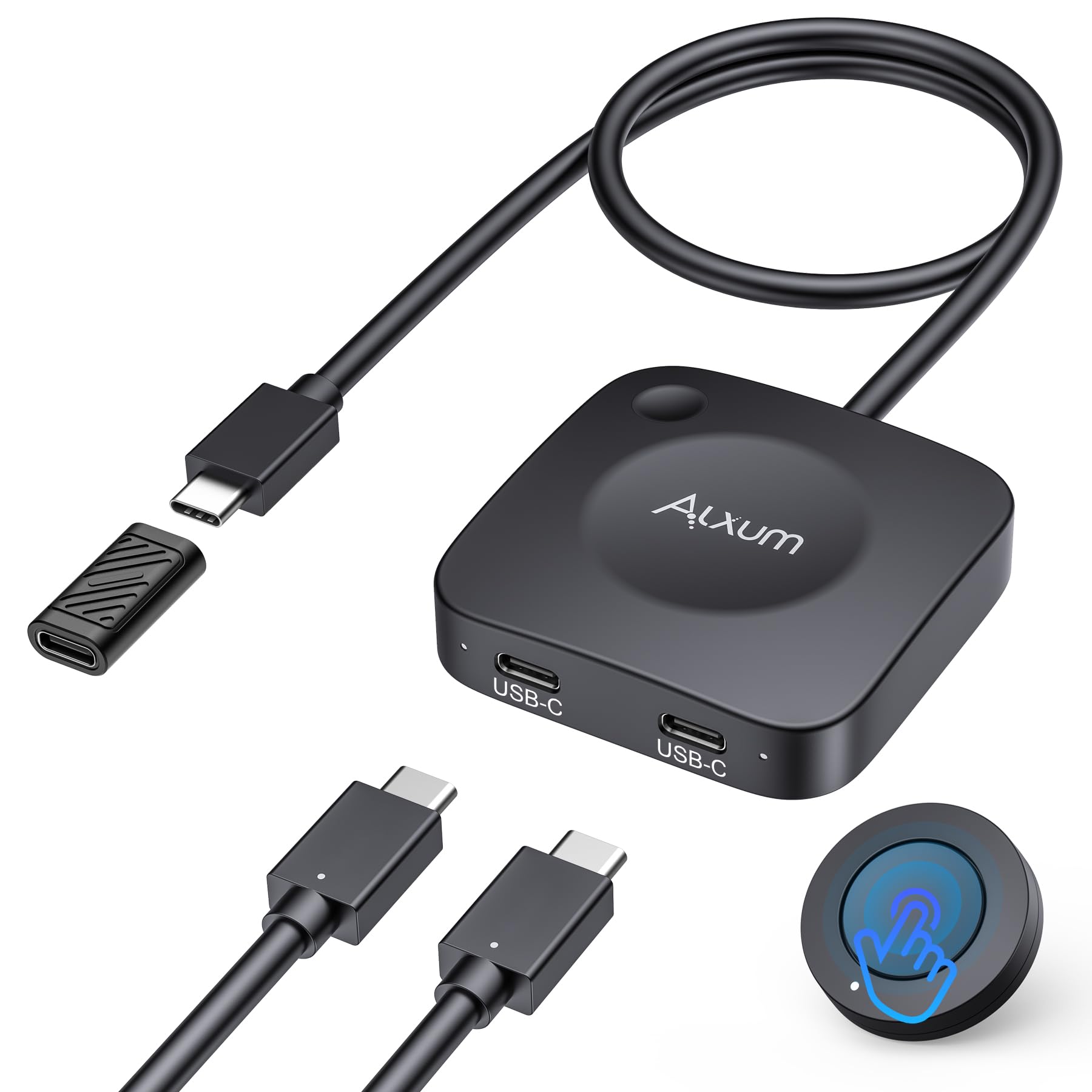 Alxum Commutateur USB C 20 Gbps pour 2 PC, avec PD 3.1 140W, jusqu'à 8K@30Hz sous Windows et 4K@60Hz sous macOS, Partage d’Un Moniteur ou d’Une Station d’Accueil Thunderbolt 4, Bureau et Gaming