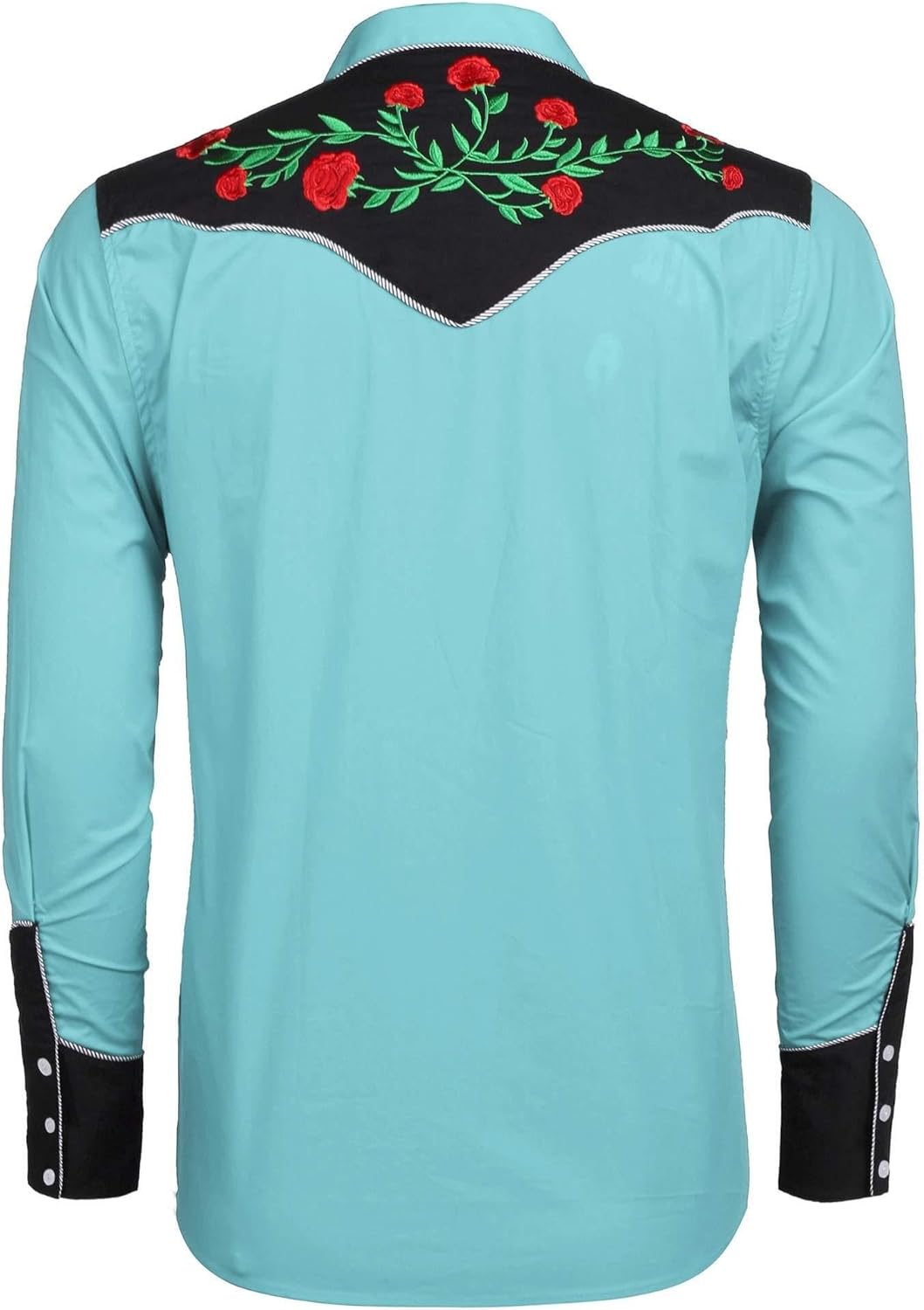 COOFANDY Men's Western Cowboy Shirt Long Sleeve Slim Fit Rose Embroidered Cotton Casual Button Down Shirts - Image 3