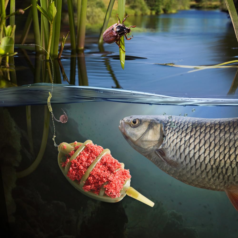 Alimentador De Metodo De Pesca con Anzuelo de Pesca (Tamaño 2), 6 Piezas Accesorios De Pesca Comederos 15/20/30/40/50/60g con Molde De Liberación Rápida
