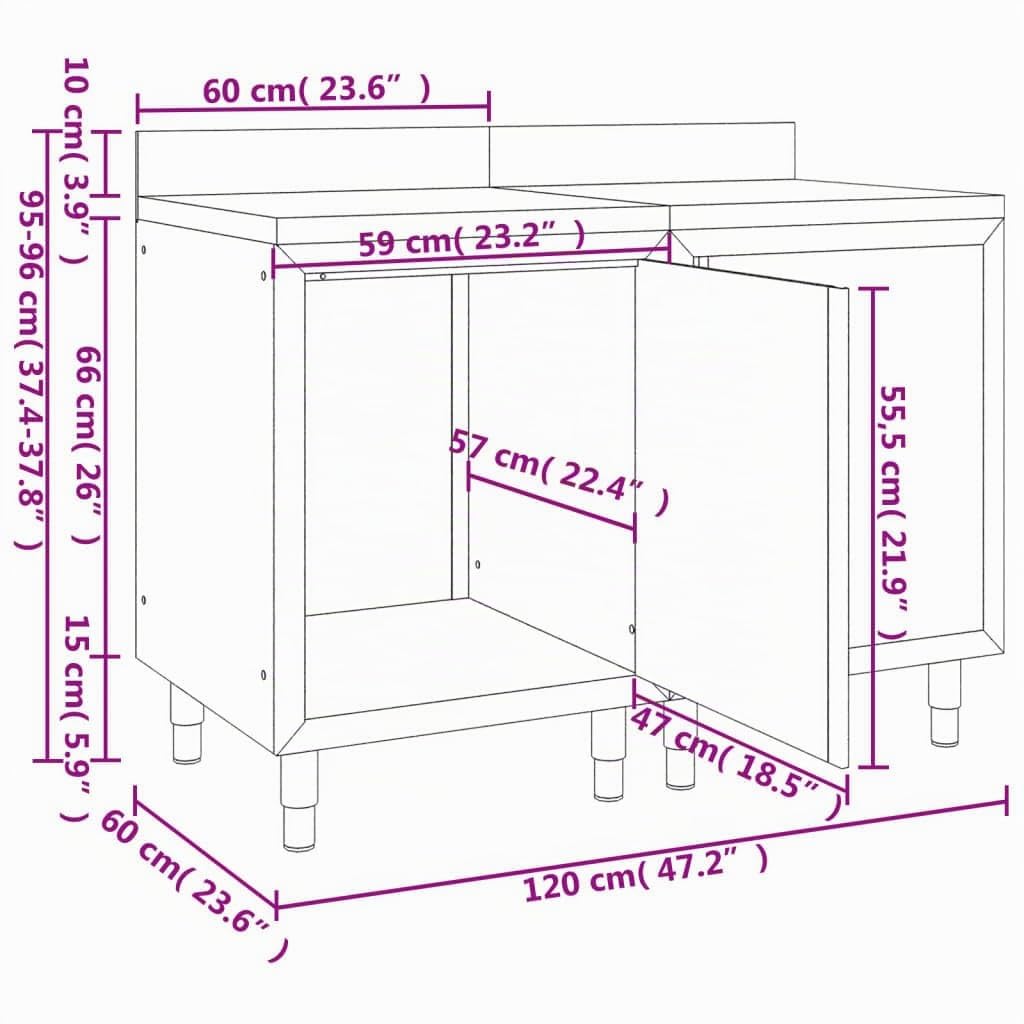 vidaXL Mobiletto con Piano di Lavoro 120x60x96 cm in Acciaio Inox