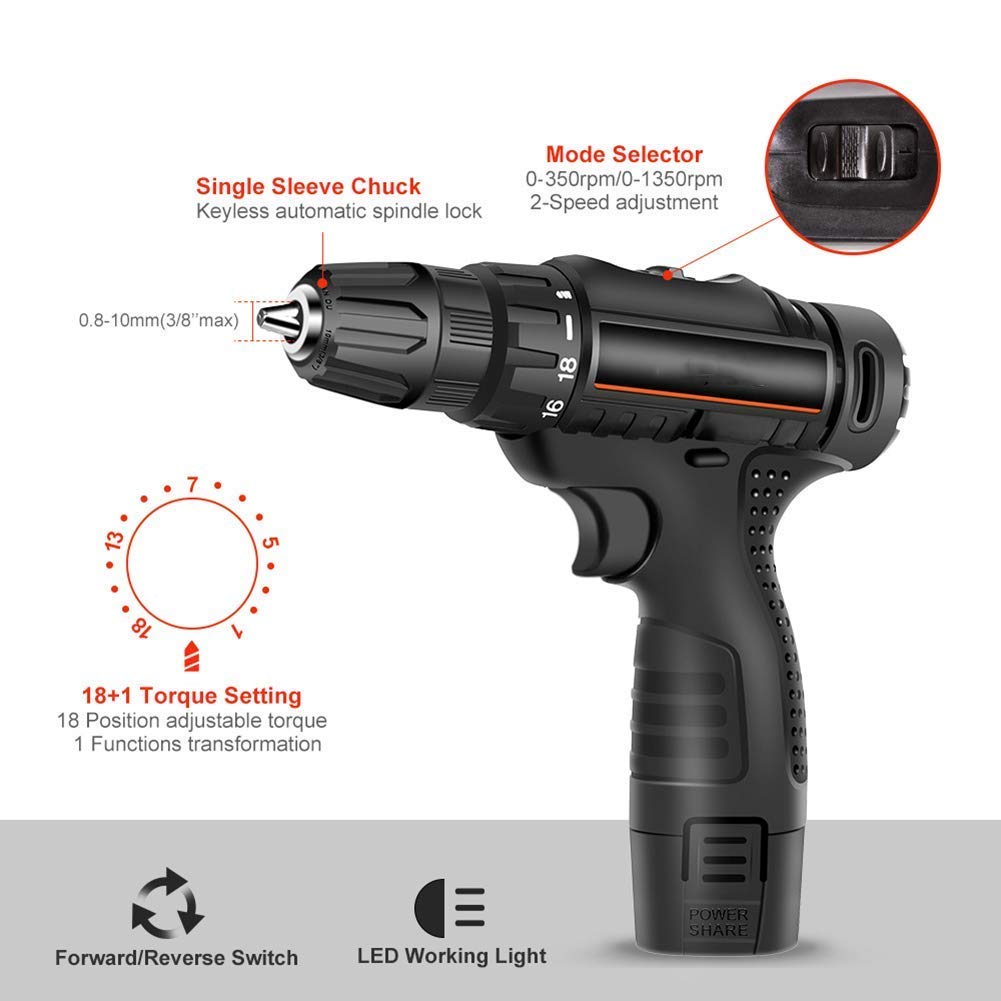 Trapano Avvitatore a Batteria Trapano Combinato agli ioni di Litio 12V-Max in Custodia da Trasporto, Faro da Lavoro a LED, Batteria a Cambio rapido e Caricabatterie Inclusi