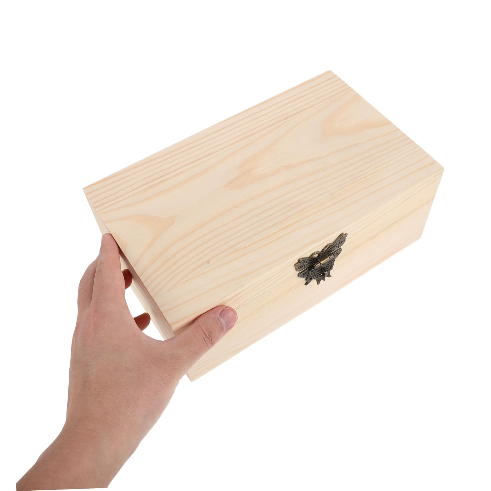 Scatola Portaoggetti in Legno Rustica con Chiusura a Gancio Sicura, Coperchio con Cerniera, per Progetti Fai-da-te e Studi di Artigianato