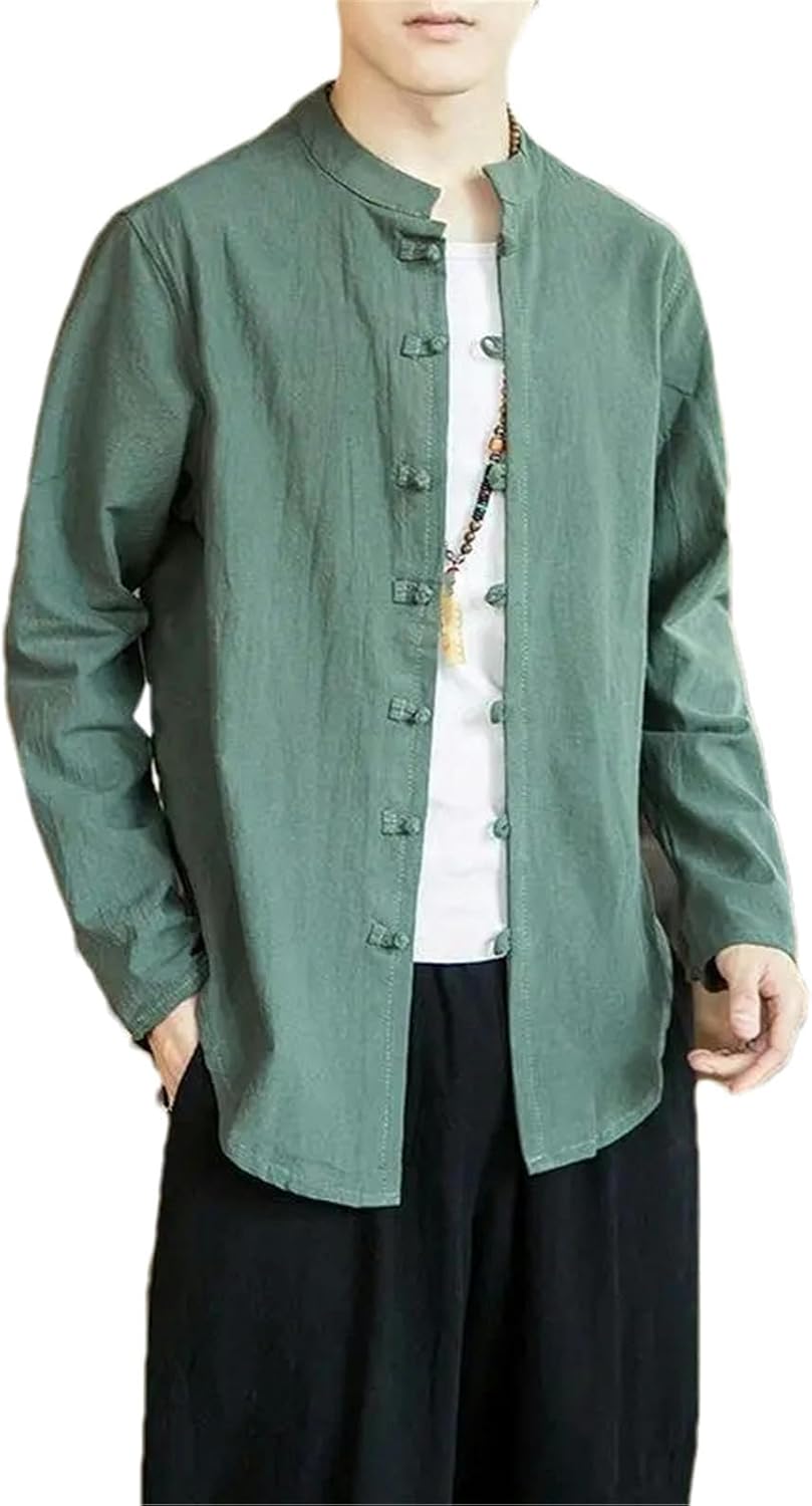 Men's Mandarin Collar Long Sleeve Shirt Traditional Chinese Style Jacket