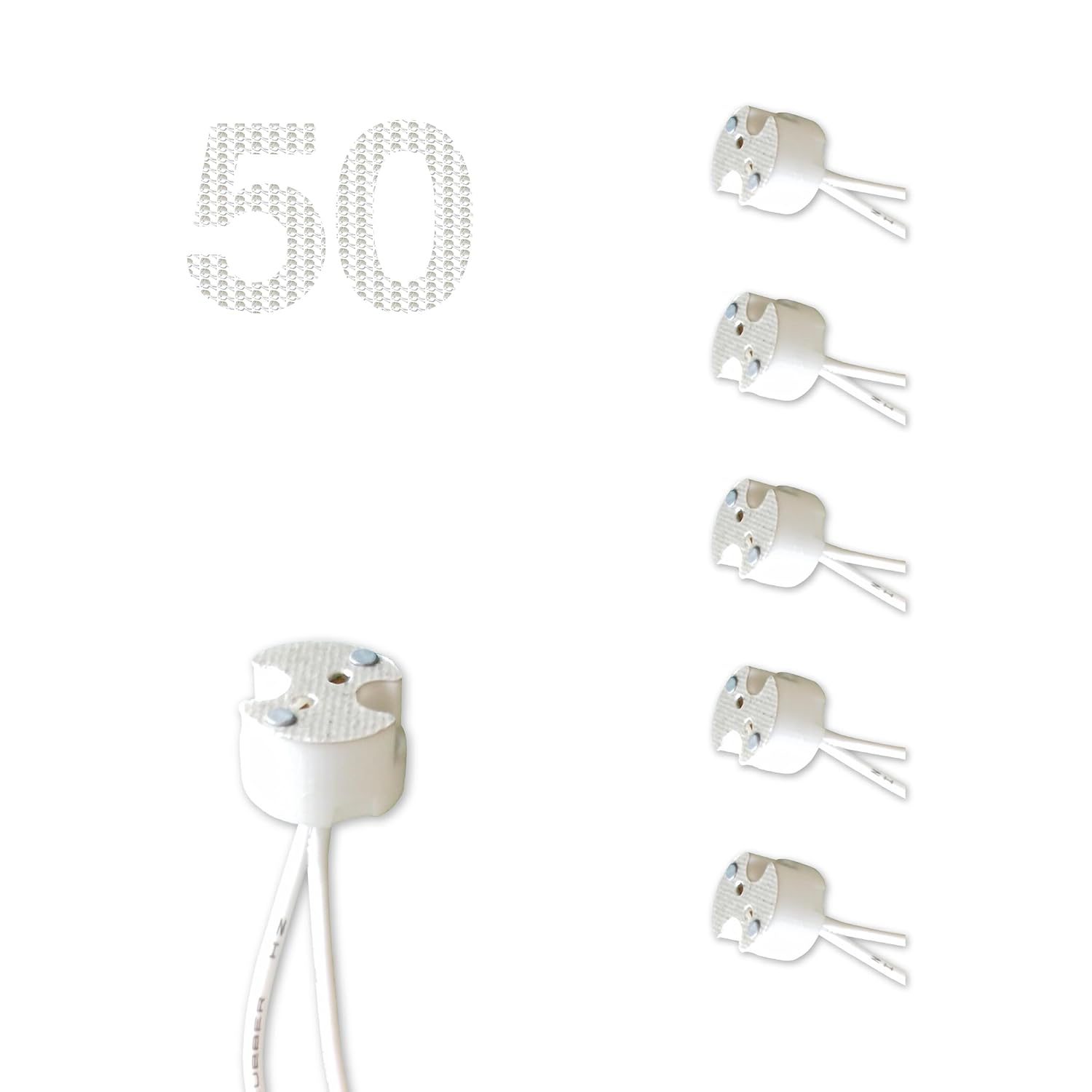 50-Pack MR16 Socket for LED & Halogen Bulbs, Mini Bi-Pin, GU5.3, G4, GU4, GU6.35, GY6.35, GX5.3, GZ4 Ceramic Base Wire Connector for MR11 & MR16 Lighting Fixtures