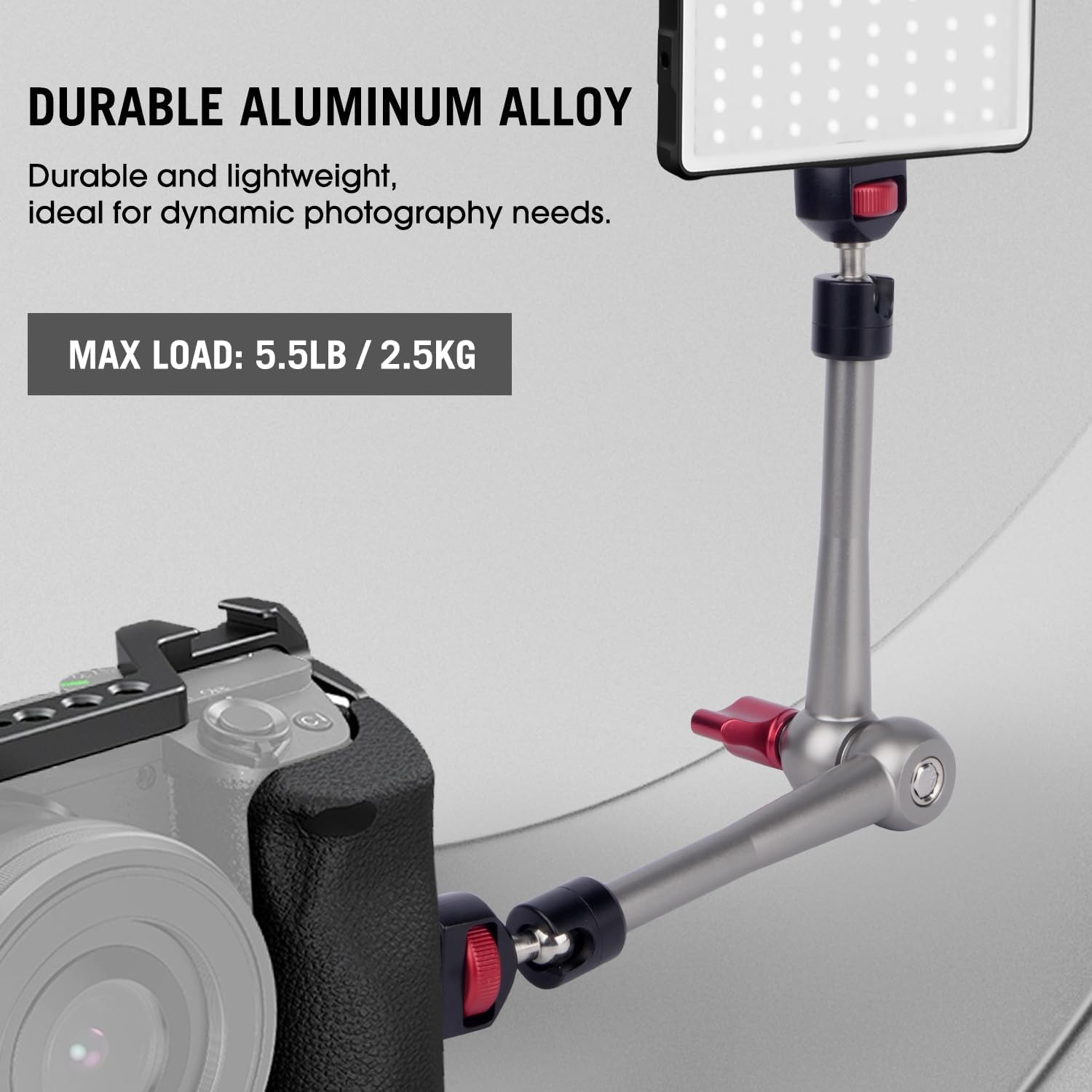 Came-TV 11" Articulating Magic Arm Camera Mount with 360° Ball Heads & 1/4 Screws & Locating Pins, Aluminum Camera Magic Arm Articulating Arm for Monitor Video Light Camera Cage Rig (64002)