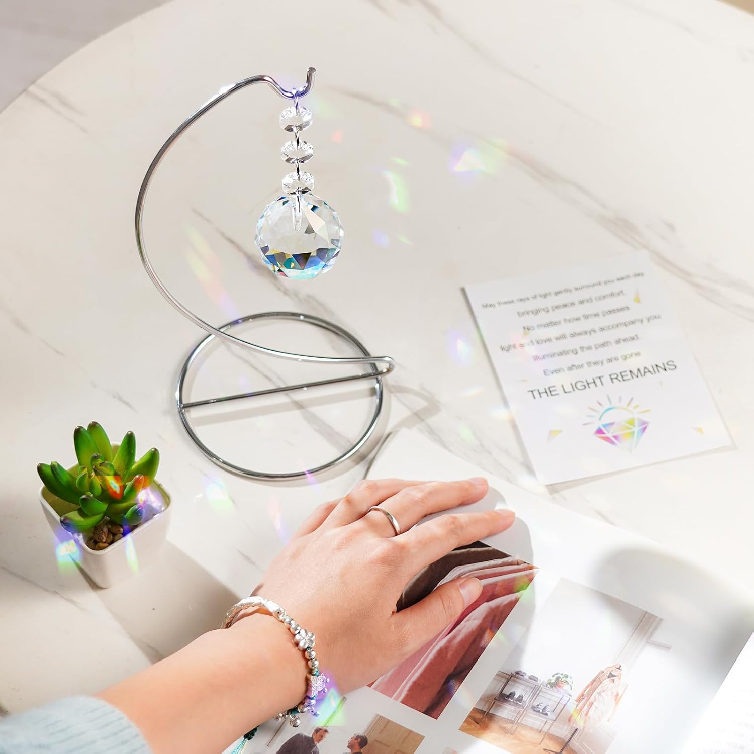 Sympathy Gifts for Loss of Loved One,Memorial Gifts for Loss of Mom Dad,40mm Crystal Suncatcher Idea is Suitable for Bereavement, in Memory, Condolences,Remembrance,with 9 Inch Silver Stand