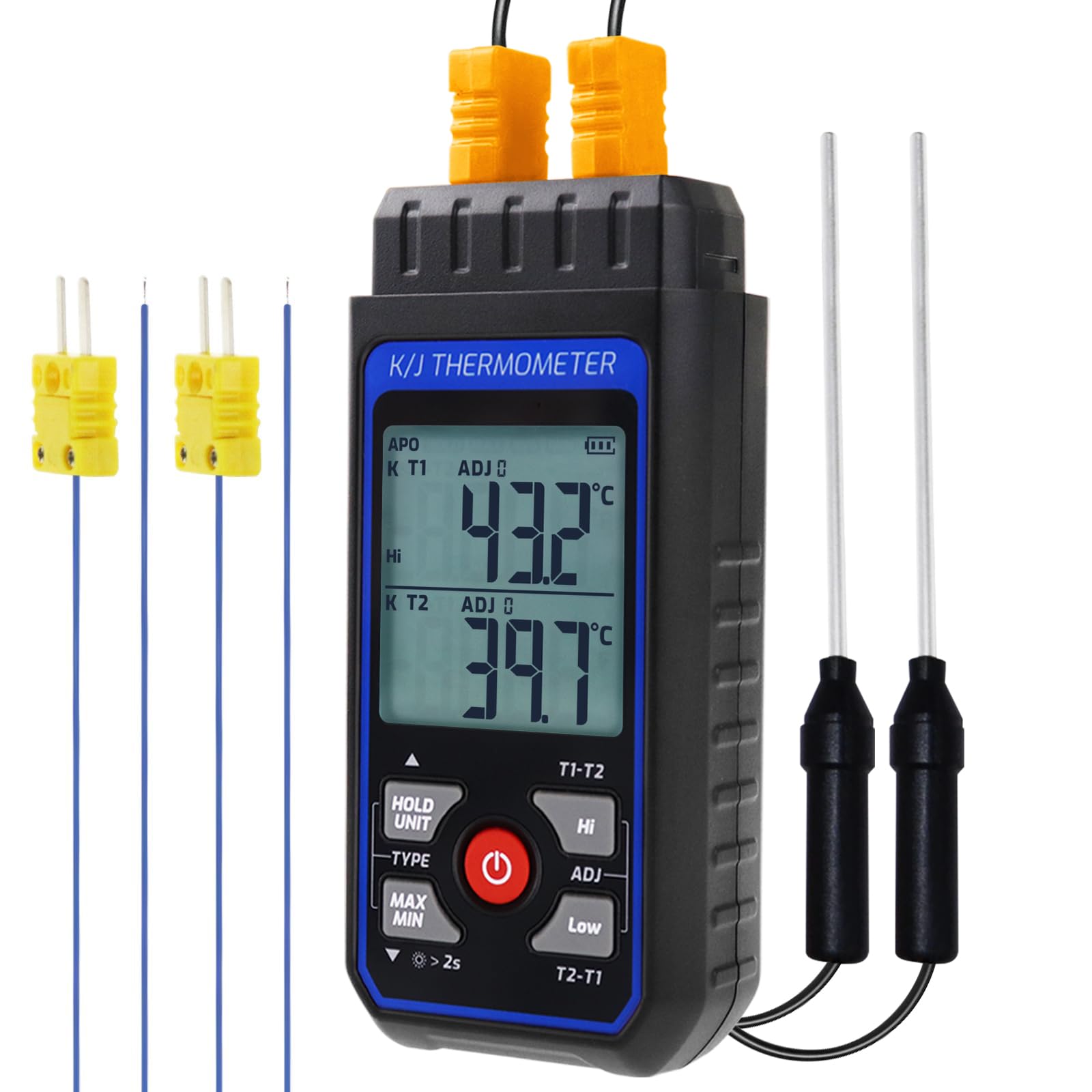 Termometro a termocoppia tipo K/J a due canali 4 sonde -200 a 1372°C misuratore temperatura CVC ATC