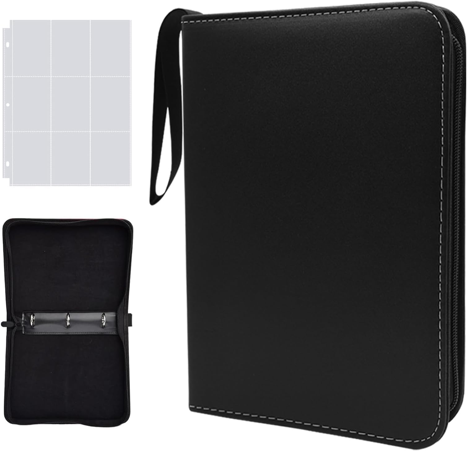 900 Pockets Trading Card Binder, 50 Pages Removable 18 Pockets/Page Vertical Loading, PU Zipper Card Binder Album Folder Card Collection Binder for Boys Girls Collectors Gifts (Black)